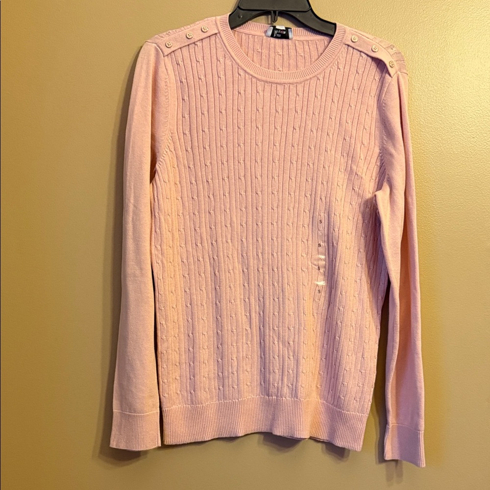 Kim Rogers Light Pink Button Shoulder Sweater Size S